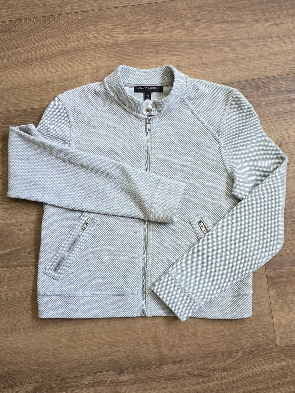 Banana Republic Textured Moto Jacket Light Gray XS Full Zip